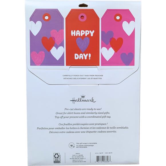 Hallmark Valentine Hugs Kisses XOXO Cute Pets 20"x30" Gift Wrap Set NEW NIP - Picture 2 of 8